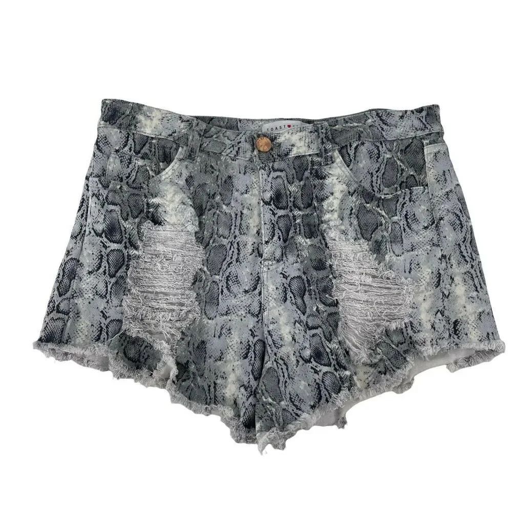 Toast Jeans Shorts Python Distressed Cut Off High Rise Gray Stretch Denim Size M